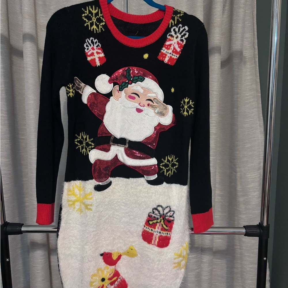 Festive Santa Christmas Sweater Dress - Black - Picture 1 of 1
